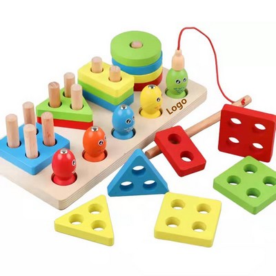 Wooden Sorter Stacker Toddlers Puzzles Toy Montessori Color Sorting Preschool Geometric Shapes Toy