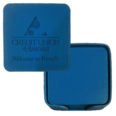 4 Piece PU Leather Coaster & Holder Set