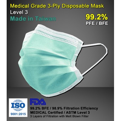 USA STOCK! 3-Ply Medical / Surgical Grade Face Mask Made in Taiwan ASTM Level 3