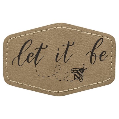 Hex Engraved Patch with Adhesive, Light Brown Faux Leather, 3" x 2"