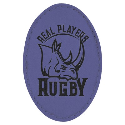 Oval Engraved Patch with Adhesive, Purple Faux Leather, 3" x 2"