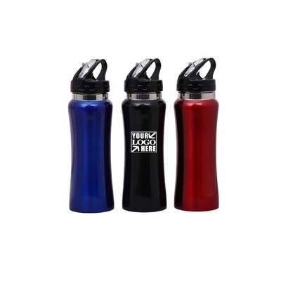 25 Oz. Single Wall Metal Sport Bottle with Straw