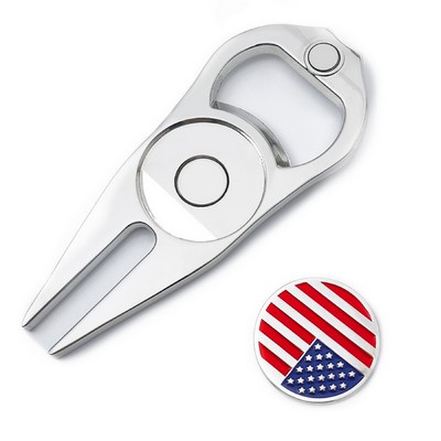 Magnetic Ball Marker & Golf Divot Tool Bottle Opener