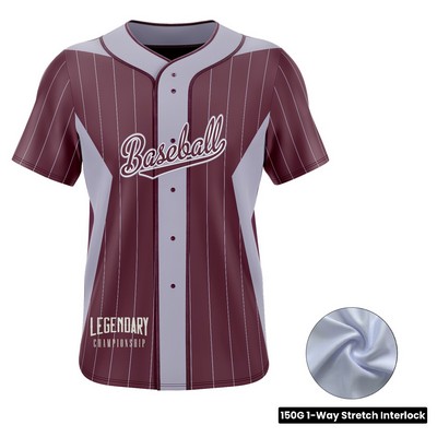 Men's And Kids' Full Sublimation Full-Button Front Baseball Jersey - 150g Interlock