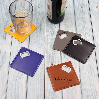 Square Leathers Coaster Beer Bottle Opener Decorations Opener for Wedding Party or Birthday Party