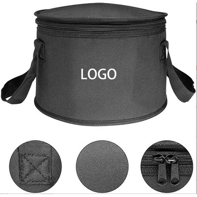 210D Polyester Round Cooler Foil Inner Lining Zipper Insulated Cooler Lunch Bag 11"x7"x7"