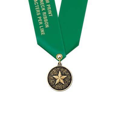 1 1/8" Star Cast CX Medal w/ Satin Neck Ribbon