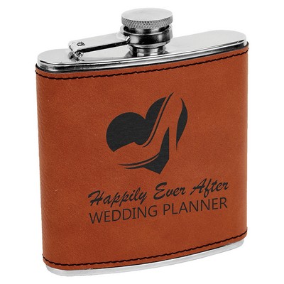 Stainless Steel Flask with Rawhide Faux Leather, Engraved, 6 oz