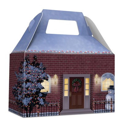 Holiday Gift Box - Free Full Color Logo Drop, Changeable Salutation, Gable Style (Snowy Home)