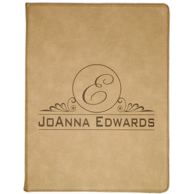 Light Brown 9-1/2" x 12" Portfolio with Notepad, Laserable Leatherette