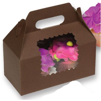 Ohio Valley Cocoa Windowed 2 Cupcake Gable Box (8"x4"x4")