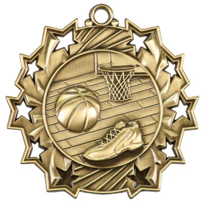 2 1/4" Ten Star Antique Finish Medal-Basketball