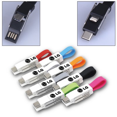 4-in-1 USB Slide Magnet Charging Cable w/Keychain