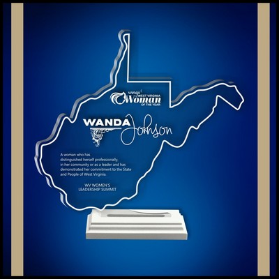 11" West Virginia Clear Acrylic Award with a Wood Base