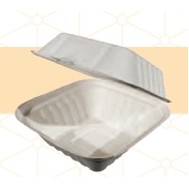 Bagasse Clamshell Hinged Food Container (6"x6")