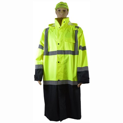 Ansi Class 3 Black Bottom Waterproof 48" Long Rain Coat