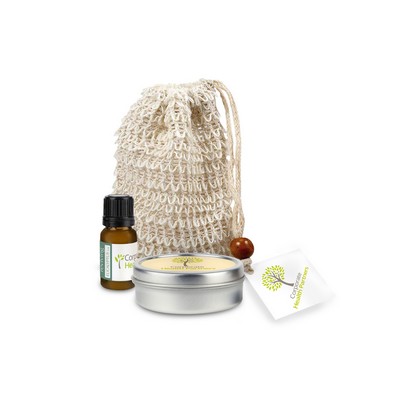 Loofah Bag with Essential Oil and Candle Tin