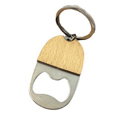 Oval Wood Bottle Opener Keychain