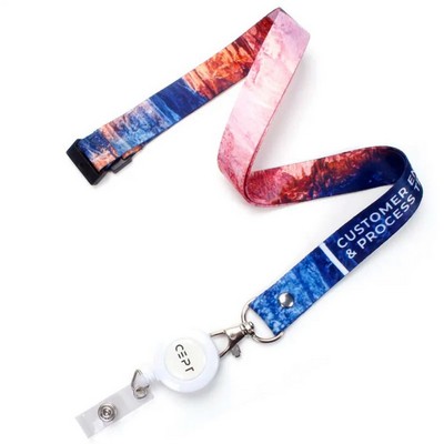 3/4 x 36 Full Color Sublimated Lanyard with Retractable Reel and Safety Breakaway