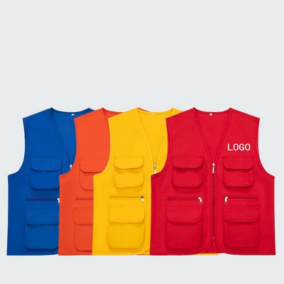 Multi-pocket Zipper Overalls Advertising Shirt Vest