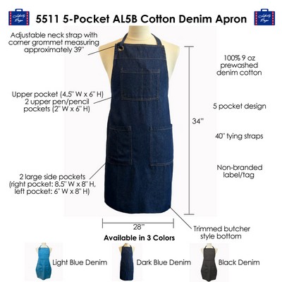 5-Pocket AL5B Cotton Denim Apron