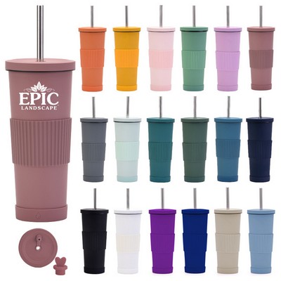 Straw Insulated Stainless Steel Tumbler with Lid