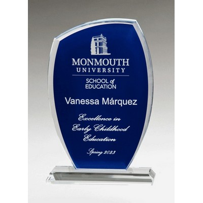 Tidal Series Glass Award w/ Blue Painted Background & Clear Glass Base(6-1/8 " x 9-5/8 ")