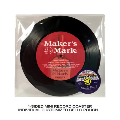 1-Sided Mini Record Coasters - Set of 1 - Custom Cello Pouch (Label on Front)