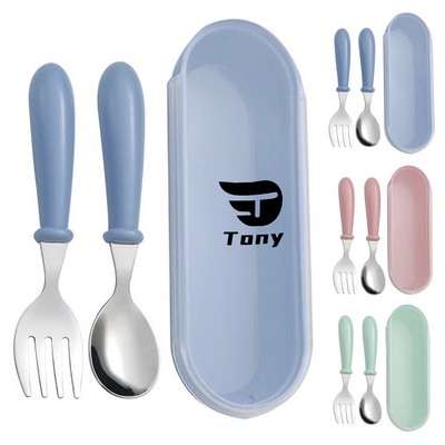 Safety Stainless Steel Toddler Fork Spoon Set