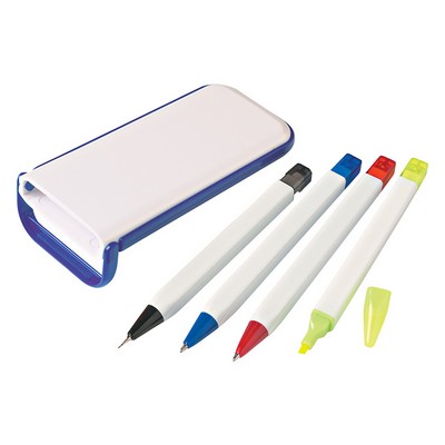 4-in-1 Plastic Writing Set With Potable Pocket Size Carrying Pencil Box 5'' × 2''