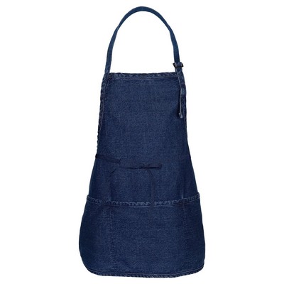 Fame® Rounded Bottom Denim Bib Apron w/3 Pockets & Slider Adjustment