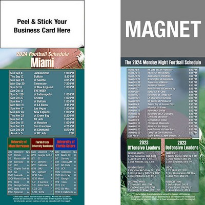 Miami Pro Football Schedule Peel & Stick Magnet (3 1/2"x8 1/2")