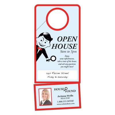 Plastic Door Hanger - 3.5x8 UV-Coated (1S) with Slit and Detachable Business Card - 10 pt.