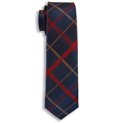 Navy Blue/ Red & Gold City Collection Plaid Narrow Tie