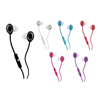 Tangle Free Flat Cable Stereo Earbuds w/Mic