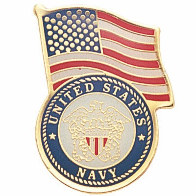 1-1/8" U.S. Navy & American Flag Etched Enameled Pin