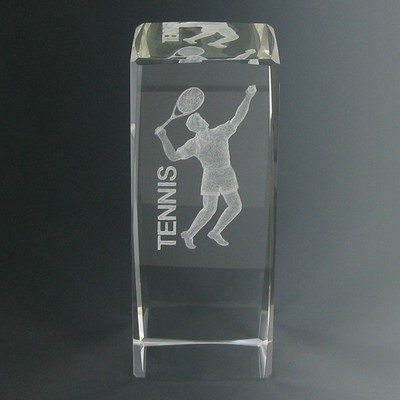 4-5/8" Optical Cut Crystal Trophy w/Male Tennis Player