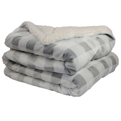 Sherpa Blanket Gray and Ivory Plaid