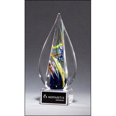 Flame Art Glass on Clear Glass Base 3-1/2 " x 7-1/8 "