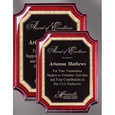 9" x 12" Rosewood Piano Notched Plaque w/Gold & Black Plate