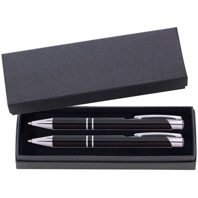 JJ Series Pen and Pencil Gift Set in Black Cardboard Paper Gift Box with Velvet lining - Black pen