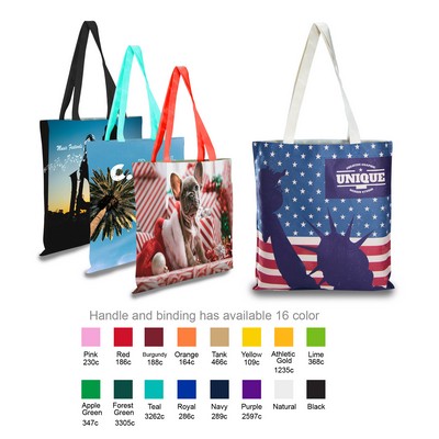 Sublimated 5oz cotton canvas tote bag w/Color Accent Handle