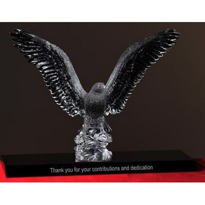 Crystal Sculpture of Bald Eagle w/Black Crystal Base (Etched)