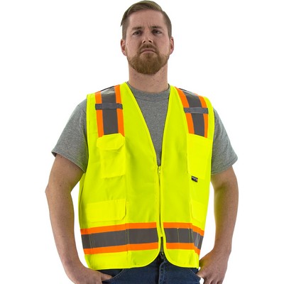 High Visibility Yellow Safety Vest with Two-Tone DOT Striping, ANSI 2, Type R