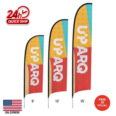 15' Premium Concave Flag Kit w/Ground Stake & X Base