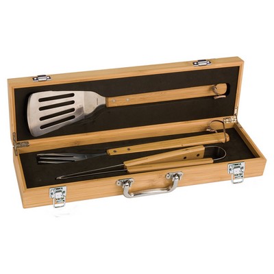 5.5" x 19.6" BBQ Set in Bamboo Wood Box