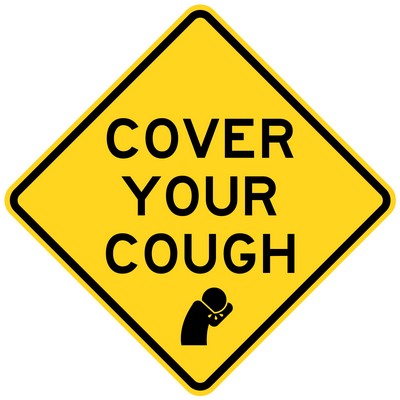 Cover Your Cough Caution Sign Sticker - 2" x 2"