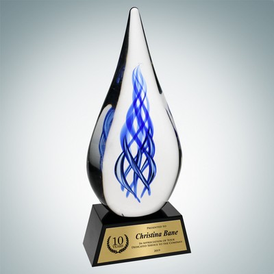 Art Glass Ocean River Award w/Black Base & Gold Plate