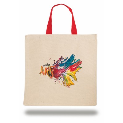 Natural Tote Bag w/ Short Contrasting Color Web Handles - Full Color Transfer (14"x14")