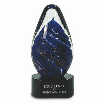 6 1/2" Blue Tear Drop Art Glass Award